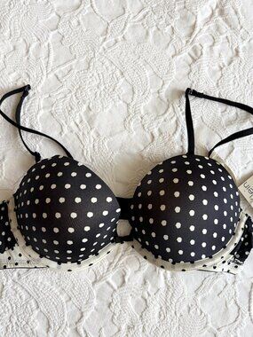 NWT Calvin Klein 36B Plunge Push-Up Bra Black Polka Dot